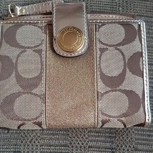 Coach Metallic Gold and Brown Canvas Wallet
